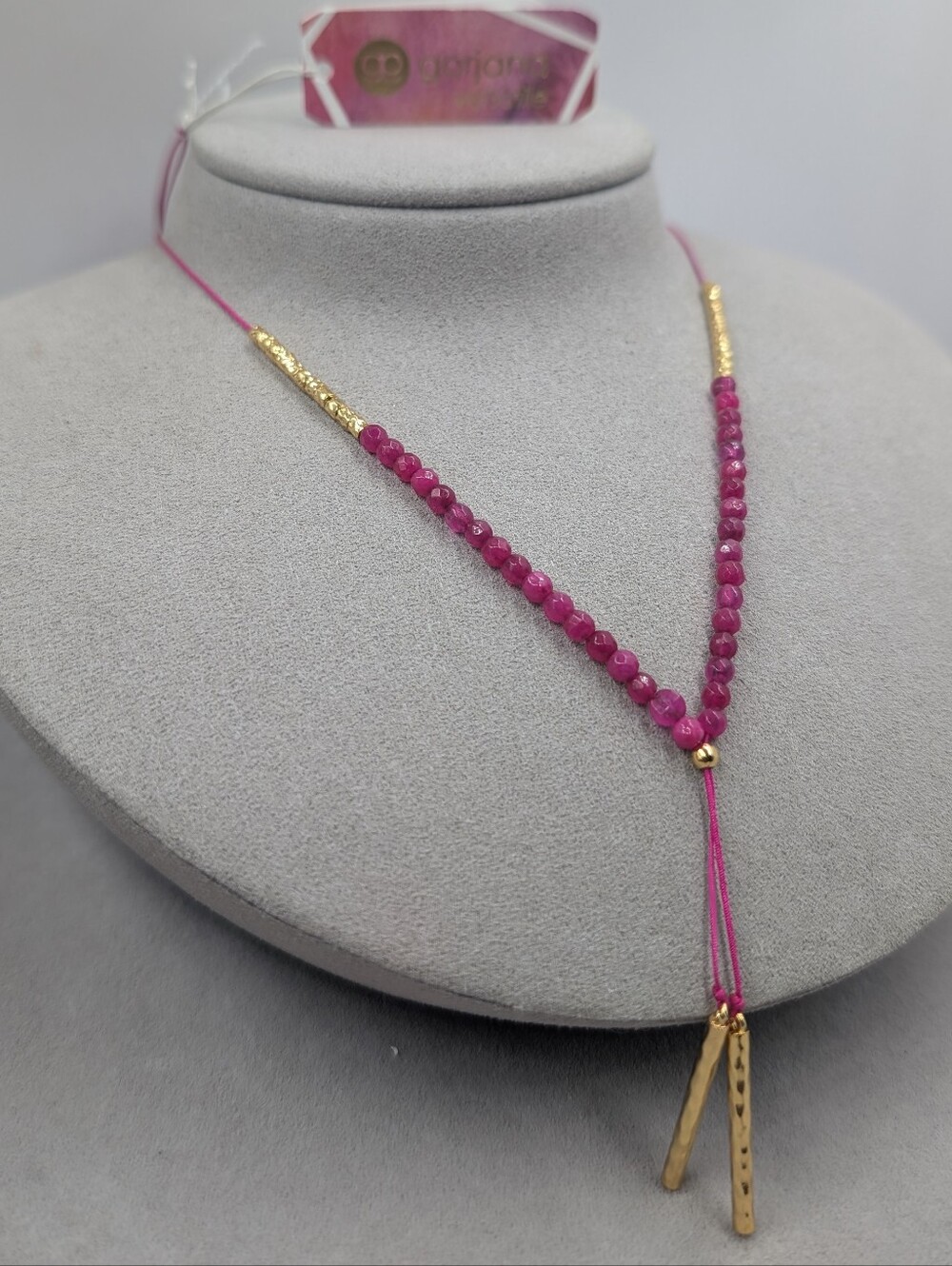 NWT Gorjana Power Stone Pink Jade Dream Adjustable Y Necklace M332
